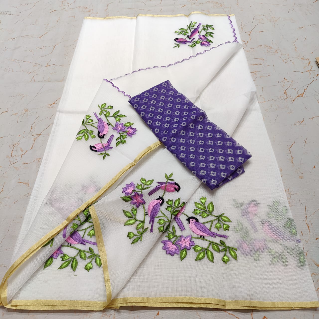 OTA DORIA MIX COTTON HAND MACHINE EMBROIDERY SAREE