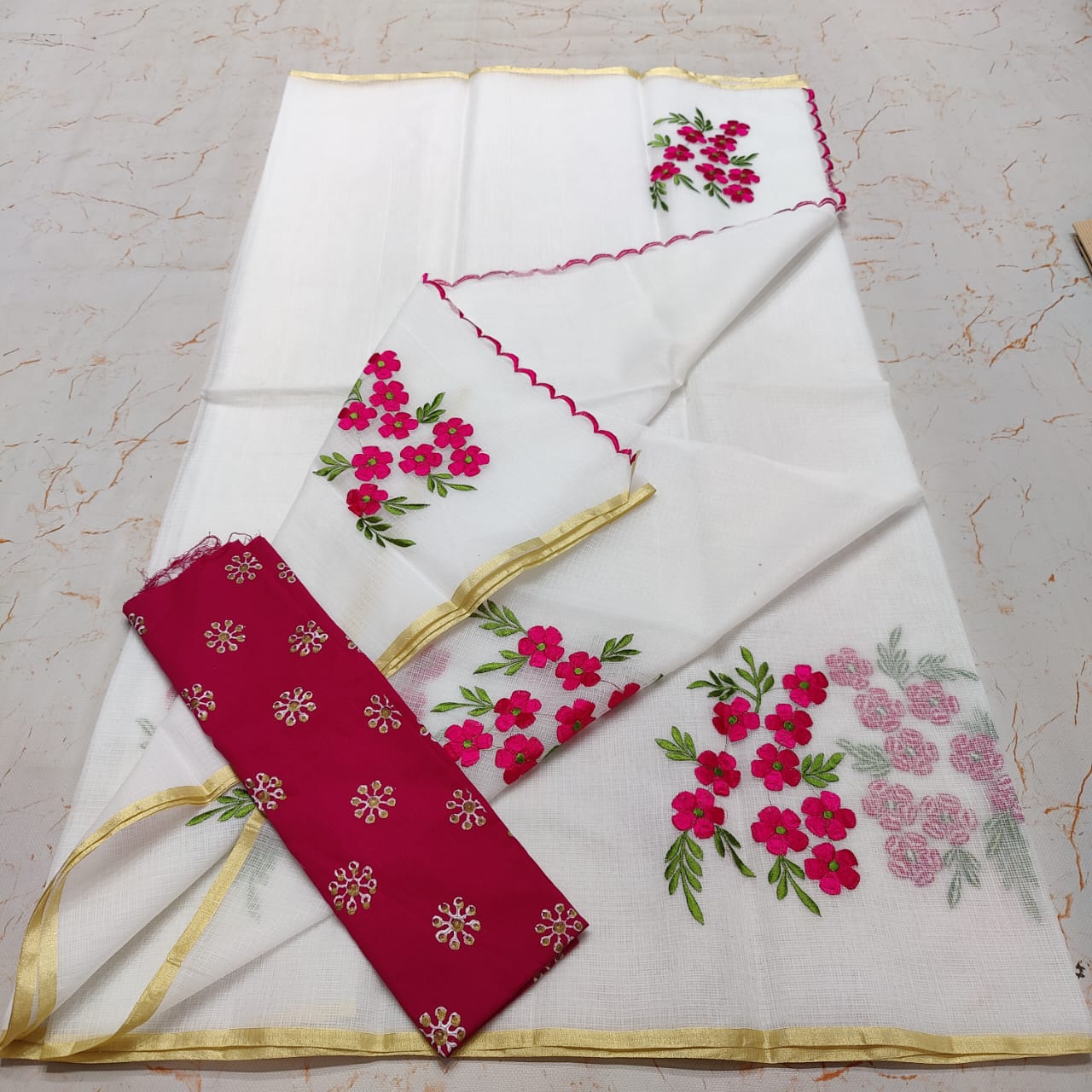 OTA DORIA MIX COTTON HAND MACHINE EMBROIDERY SAREE