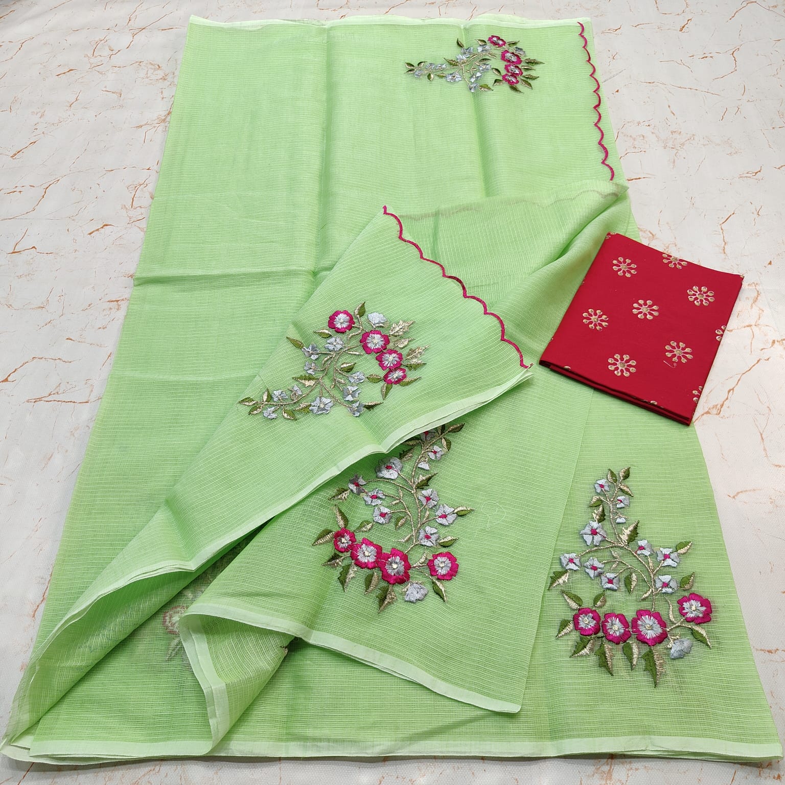 KOTA DORIA MIX COTTON HAND MACHINE EMBROIDERY SAREE