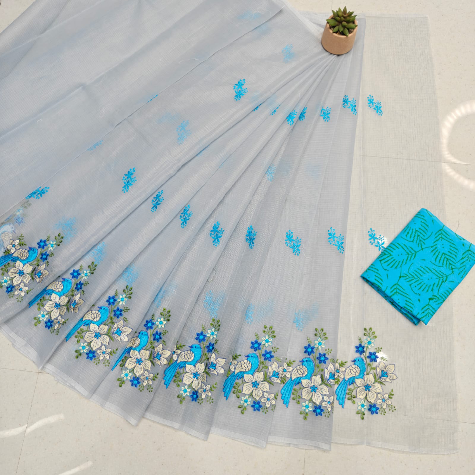 KOTA DORIA MIX COTTON HAND MACHINE EMBROIDERY SAREE