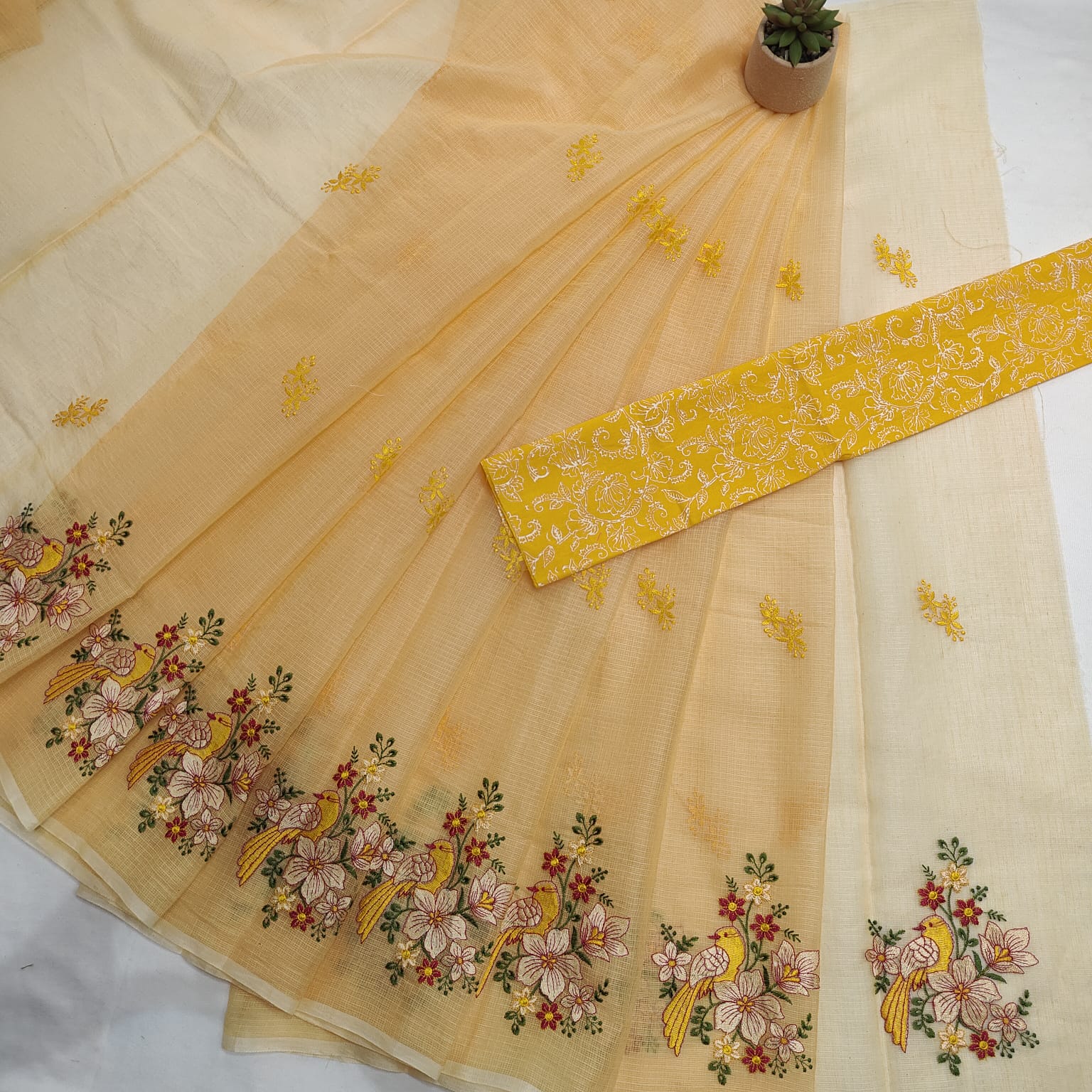 KOTA DORIA MIX COTTON HAND MACHINE EMBROIDERY SAREE