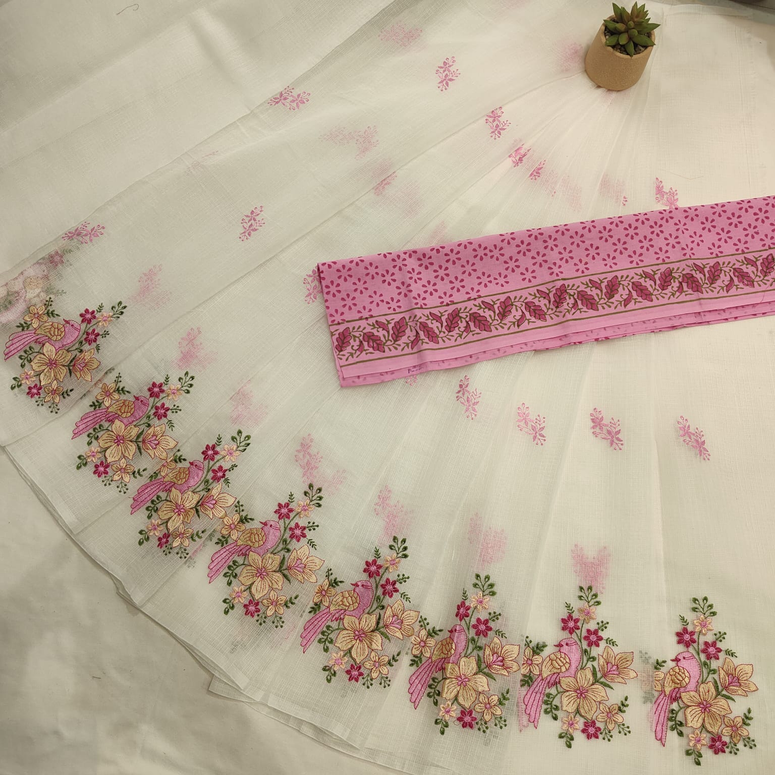 KOTA DORIA MIX COTTON HAND MACHINE EMBROIDERY SAREE