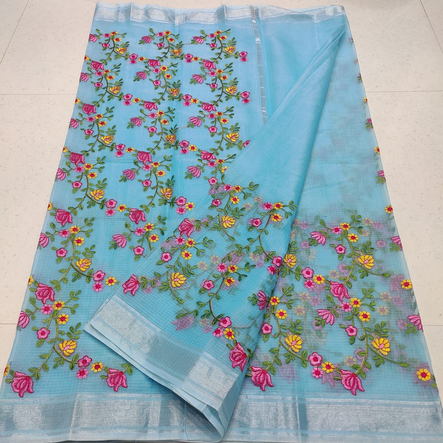 Kota doria embroedry mix cotton saree